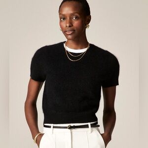 JCrew Brushed Cashmere Short Sleeve Sweater, Black size Small